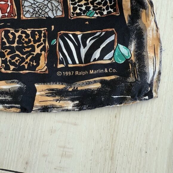 RALPH MARLIN & Co Designer Silk Scarf 11x58“ Long Rectangle Vintage Animal Print - Picture 4 of 4